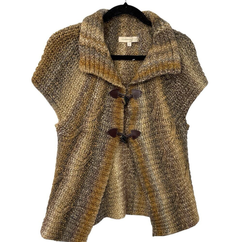 Lineamaglia Cap Sleeve Horn Button Wool Cardigan Sweater Medium Italy Vest Artsy
